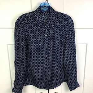 Michael Kors S 2 Chain Print Blouse Button Classic 100% Silk Academia Equestrian